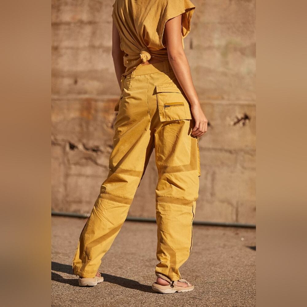 Free People Gold Trousers with High-Waisted Design